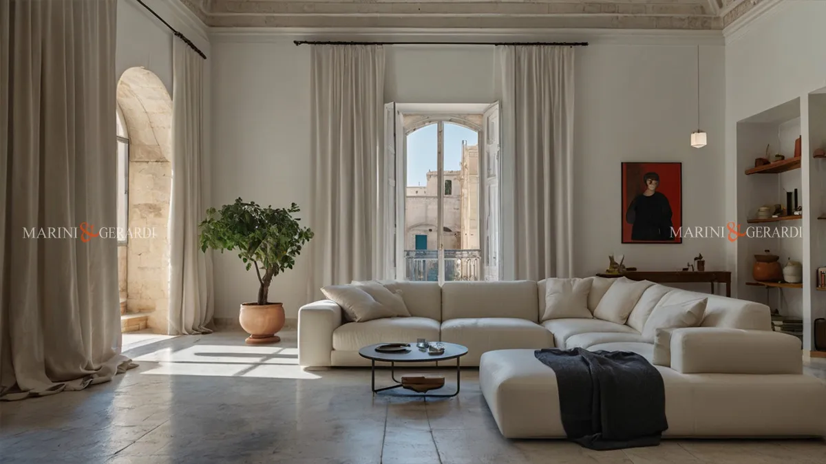 Tende classiche di lusso in lino bianco per un arredo moderno