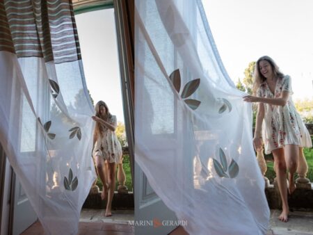 COLLEPASSO - Tende di Lino Moderne con foglie applicate