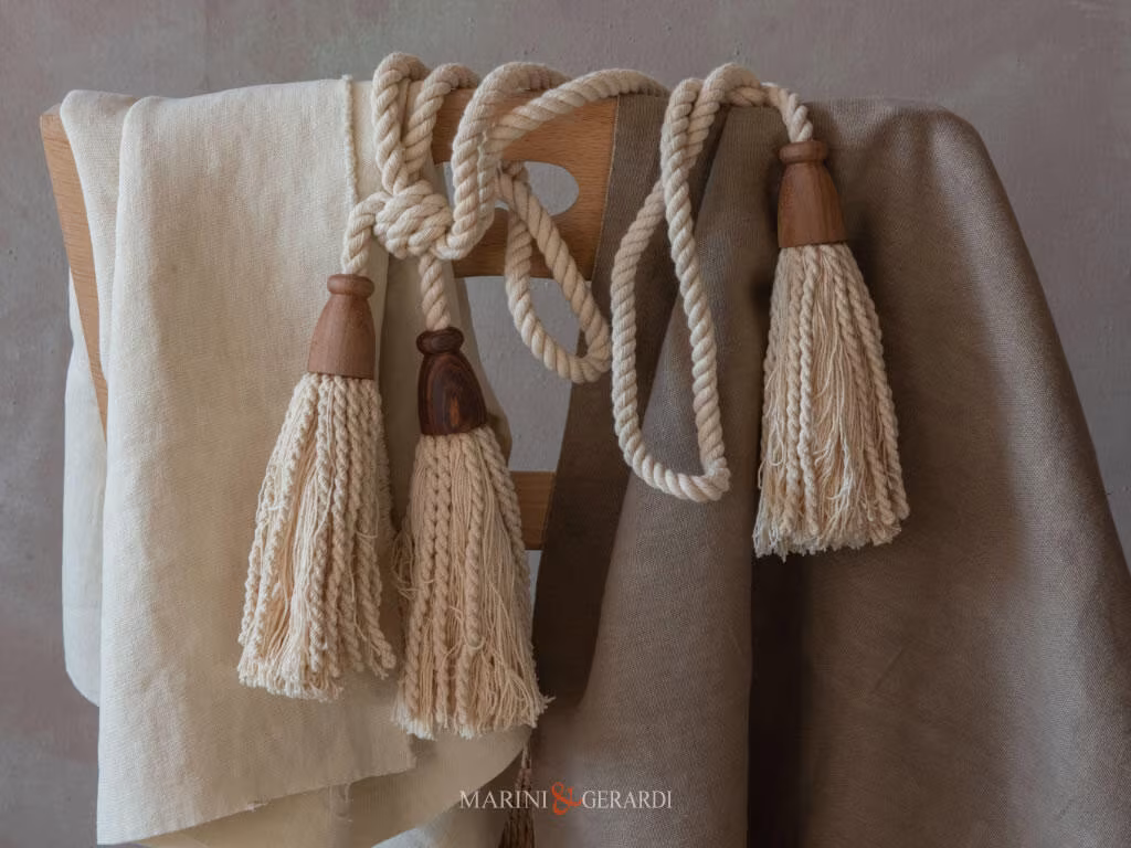 Fiocco Per Tende BAG015 Cotone Legno Fiocchi per Tende - Doppio pendente testa in legno 015