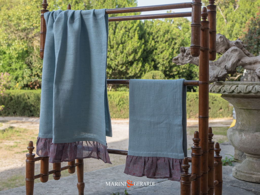 Teli Asciugamani Moderni Di Lino Colore Celeste X16