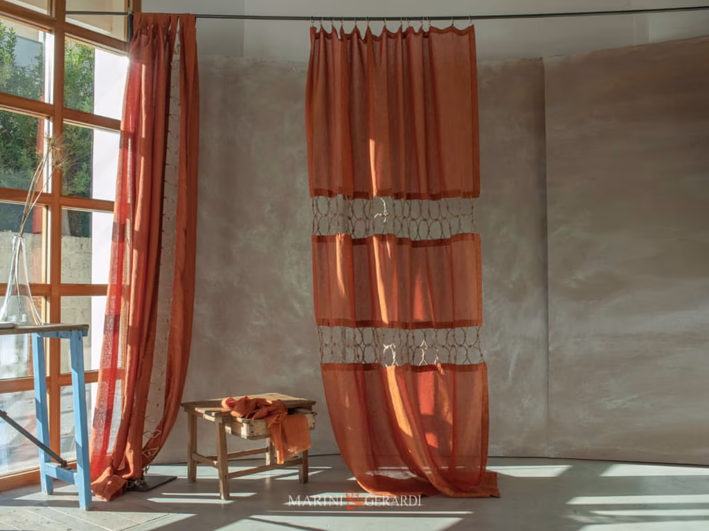 Tende Interni Tessuto Puro Lino Stropicciato Arancio Tende Interni moderne Tessuto Puro Lino Stropicciato Arancio
