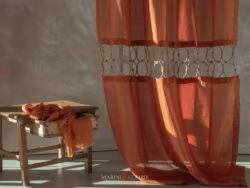 Tende Interni Eleganti Soggiorno Tessuto Puro Lino Arancio