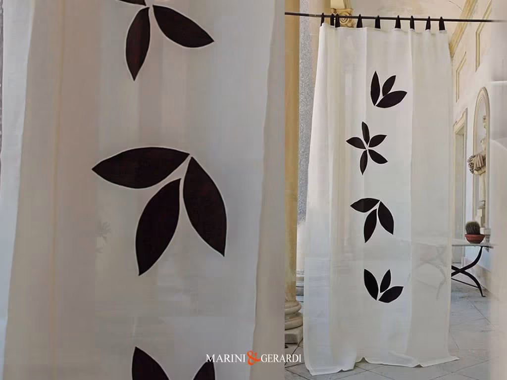 Tende In Lino Nociglia Con Foglie A Colore NOCIGLIA - Tende di Lino Moderne con foglie