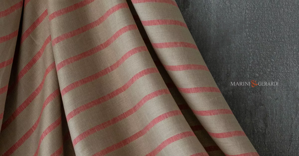 Tessuto lino a righe per arredamento rosso carota Tessuto lino a righe per arredamento rosso carota