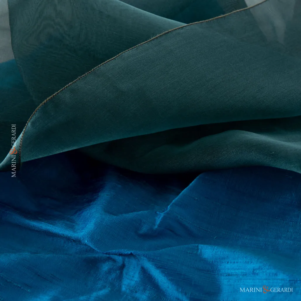 Tessuto Shantung In Seta Combinazione Turchese Verde