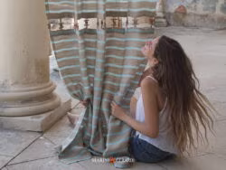 Torre Sabea Tenda In Lino A Righe Passamaneria In Legno