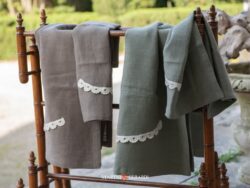 Biancheria Bagno Asciugamani Lino Applicazione Ricamo