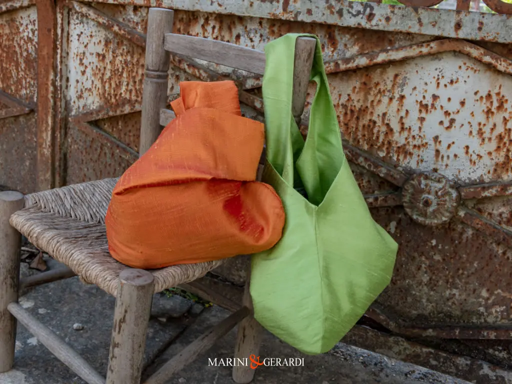 Borsa Elegante Pochette Sacchetto Arancio Verde Pistacchio Shantung Seta Borsa Elegante Pochette Sacchetto Arancio Verde Pistacchio Shantung Seta