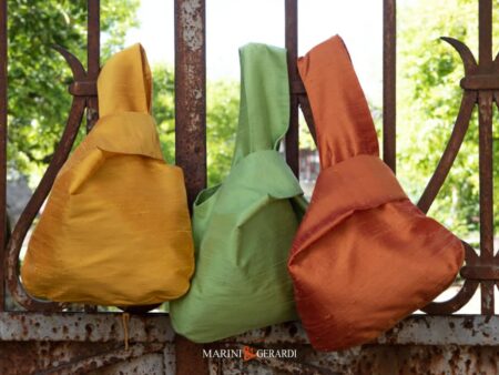 Borsa Pochette Gialla Verde Arancio In Shantung Seta Estate Inverno