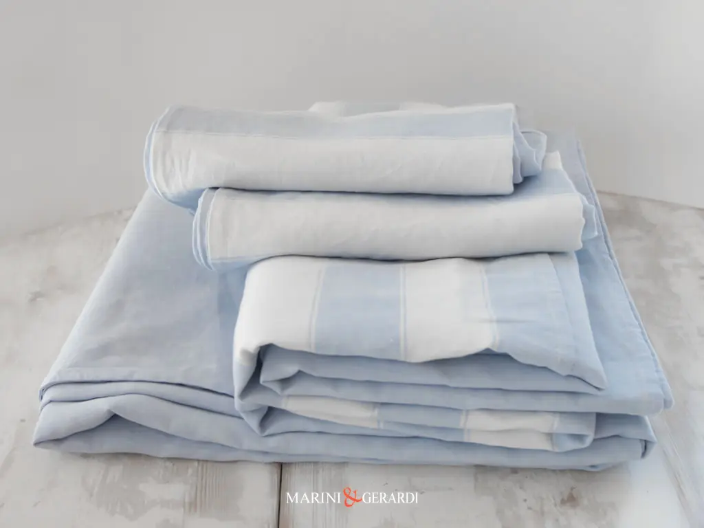 Copiripiumino matrimoniale matrimoniale in lino righe blu ceruleo Copiripiumino matrimoniale matrimoniale in lino righe blu ceruleo