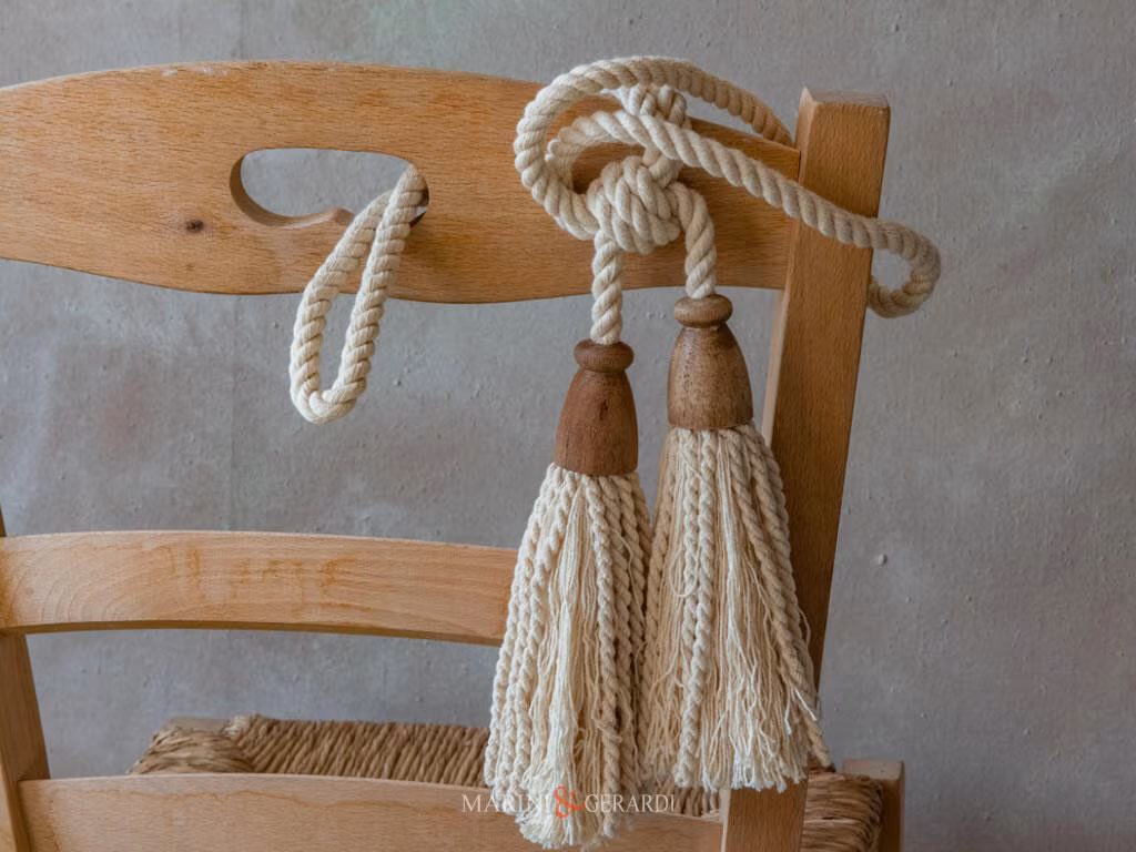 Doppio Fiocco In Cotone Con Testa In Legno Per Tende BAG015 Doppio Fiocco In Cotone Con Testa In Legno Per Tende BAG015
