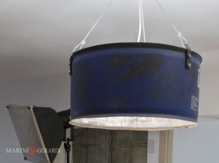 Lampada Industriale Tonda Ferro Acciaio A Sospensione Blu