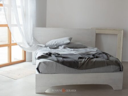 Lenzuola Federe Letto Matrimoniale In Legno Tessuto Lino Grigio Cenere