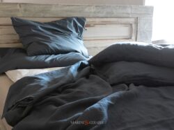 Lenzuola Letto Federe Tessuto Lino Prelavato Petrolio