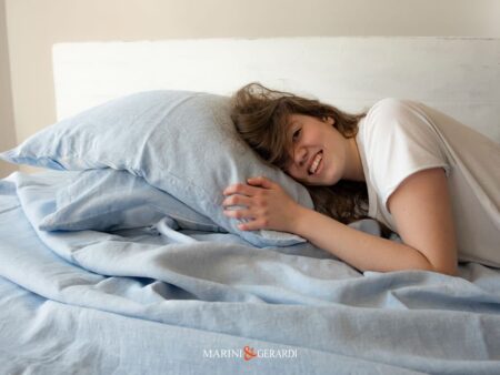Lenzuola Letto Matrimoniale Con Federe In Lino Blu Ceruleo