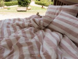 Lenzuola Letto Matrimoniale In Lino Righe Vino Rose