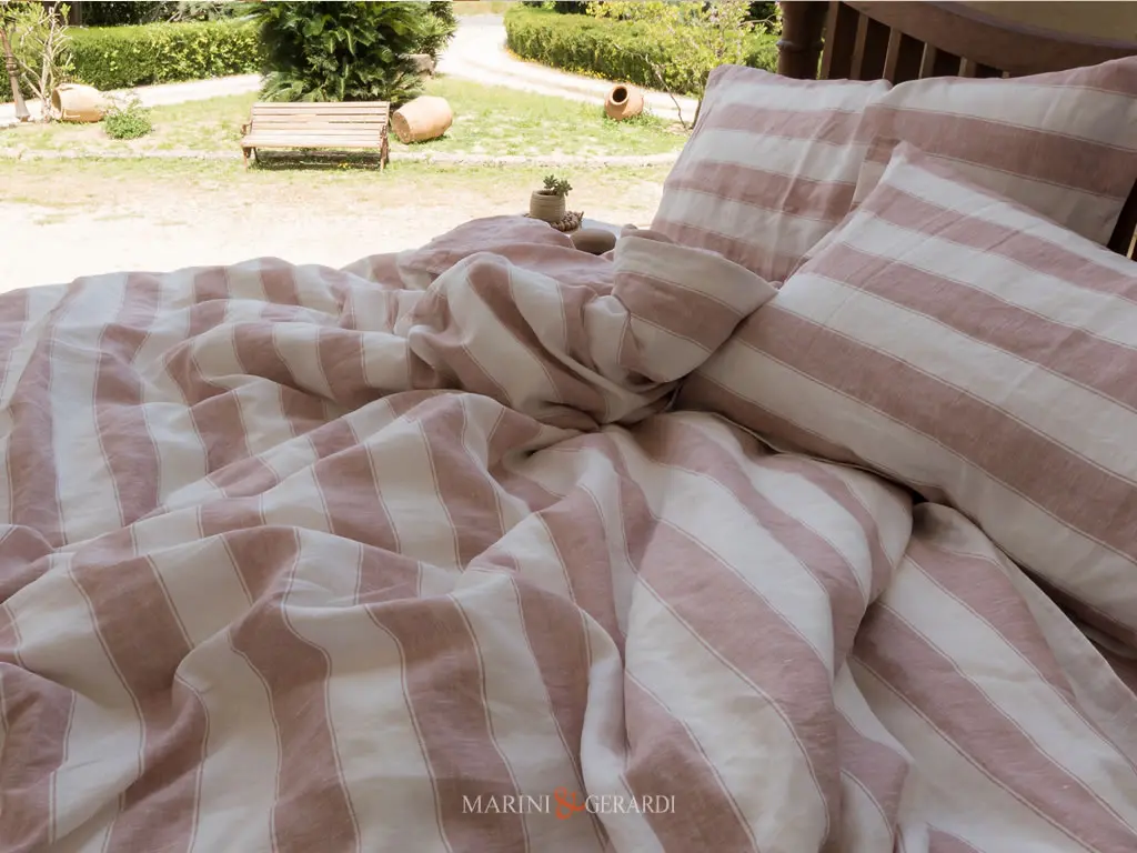 Lenzuola Letto Matrimoniale In Lino Righe Vino Rose Lenzuola Letto Matrimoniale In Lino Righe Vino Rose