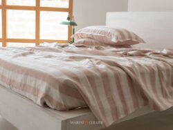 Lenzuola Letto Una Piazza E Mezza O Matrimoniale In Lino Righe Vino Rose