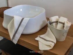 Set Asciugamani Bagno In Lino Bianco Con Applicazione Caffe
