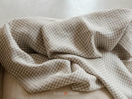Stoffa A Quadretti Puro Lino Shabby Beige