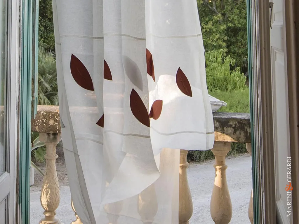 Tenda soggiorno camera da letto in lino artigianale con foglie di greca Tenda soggiorno camera da letto in lino artigianale con foglie di greca