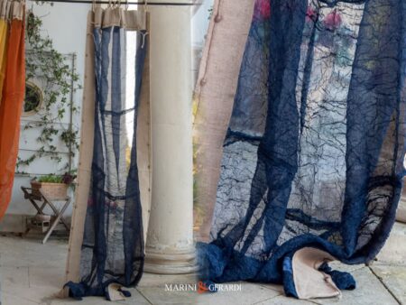 Tenda Blu Organza Sintetica Stropicciata Mantovana Yuta