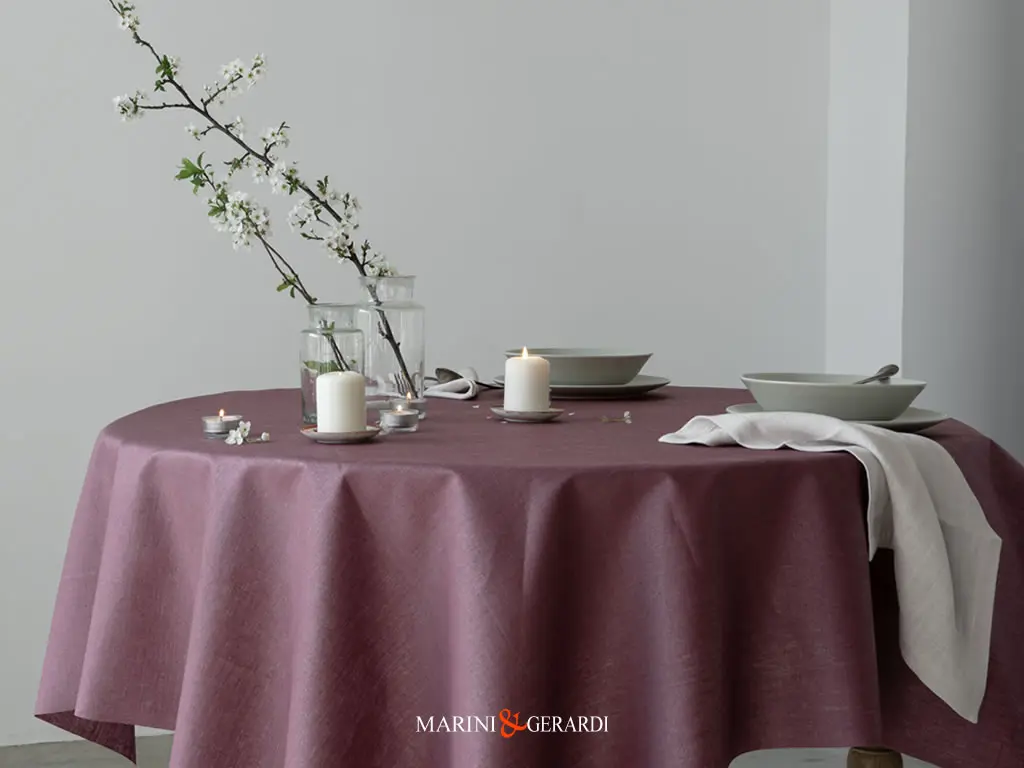 Tessuto Lino Resinato Per Tovaglia Antimacchia Malva