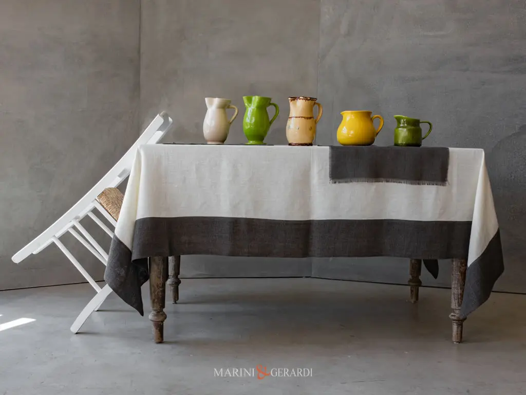 tovaglia bianca elegante in lino bianco bordo antracite tovaglia bianca elegante in lino bianco bordo antracite