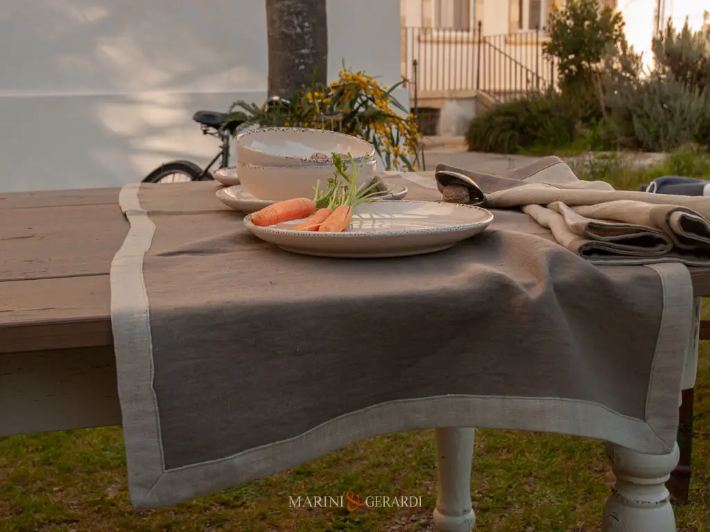 Tovaglia Cucina Runner Tavola Con Bordo Caffe Latte Tabacco Tovaglia Cucina Runner Tavola Con Bordo Caffe Latte Tabacco