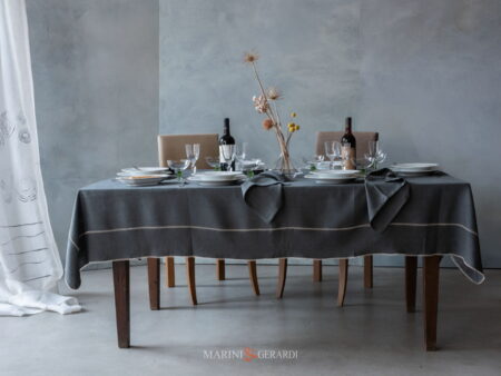 Tovaglia Lino Ricamata Su Misura In Grigio Antracite