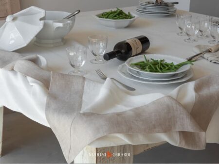 Tovaglie Da Tavola Moderne Eleganti In Lino Bianco Con Bordo Bicolore