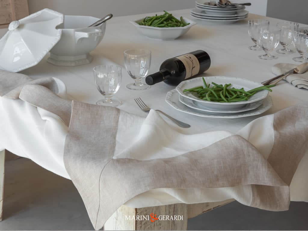 Tovaglie Da Tavola Moderne Eleganti In Lino Bianco Con Bordo Bicolore