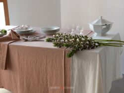 Tovaglie Da Tavola Puro Lino Siviglia Salmone Panna