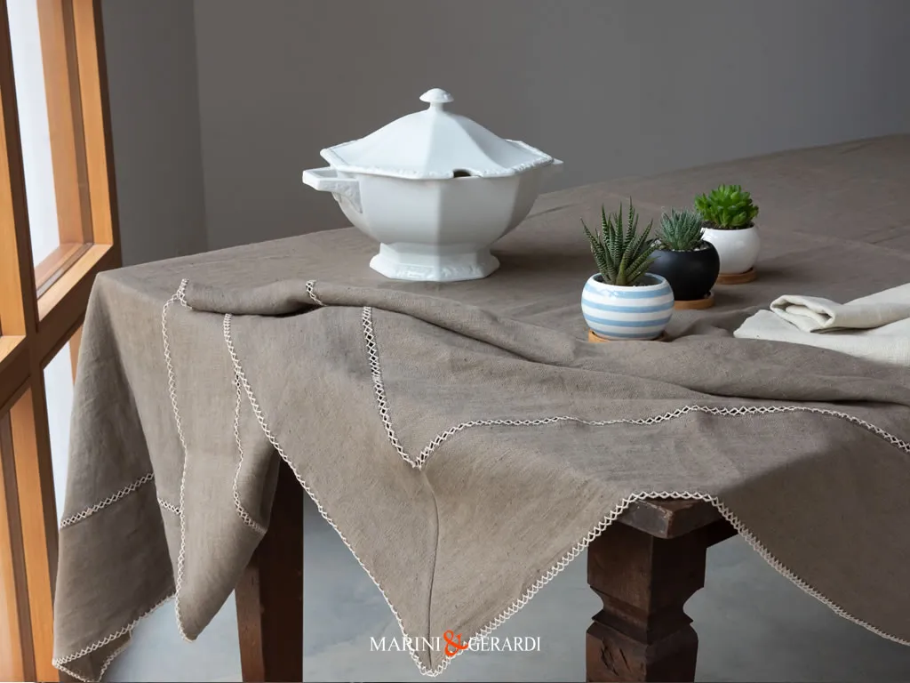 Tovaglie Da Tavola Ricamate In Lino Tabacco Agrigento Tovaglie Da Tavola Ricamate In Lino Tabacco Agrigento