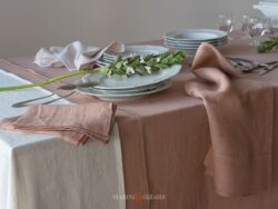 Tovaglie Rettangolari Eleganti Puro Lino Siviglia Salmone Bianco