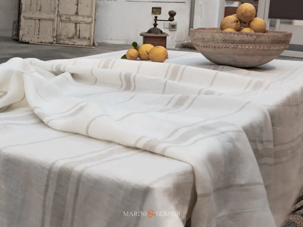 Andalusia Tovaglia Lino Naturale A Righe Panna Ecru Andalusia Tovaglia Lino Naturale A Righe Panna Ecru