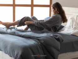 Copripiumino Lenzuola Matrimoniali Lord Byron Tessuto Lino Blu Navy