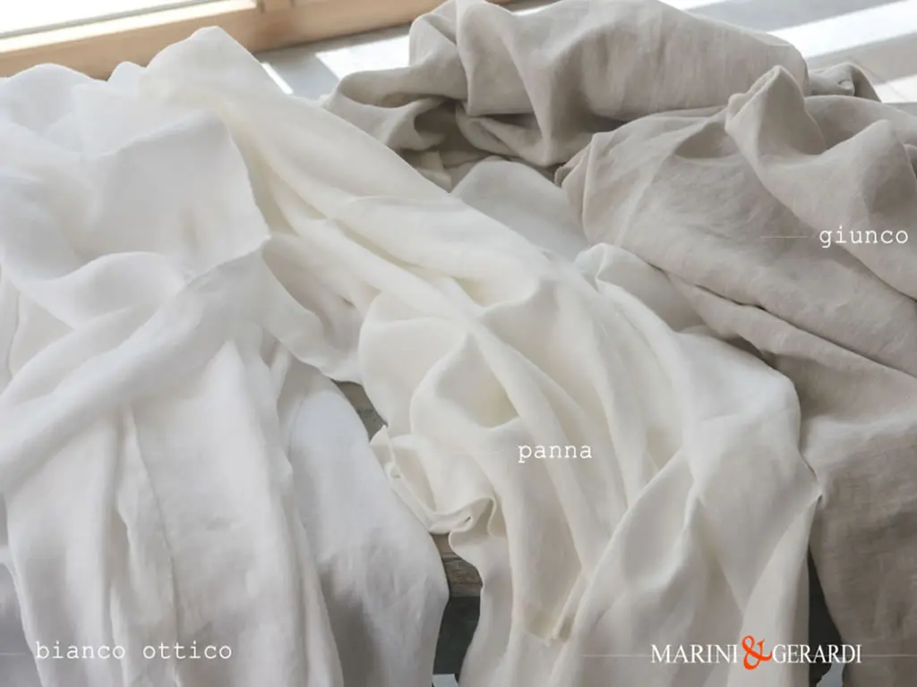 Tessuto Lino Bianco Ottico Panna Giunco Basic Acaya - Marini e Gerardi Tessuto Lino Bianco Ottico Panna Giunco Basic Acaya