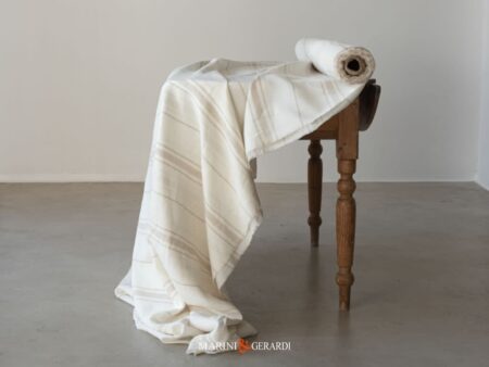 Tessuto Lino Panna Righe Ecru Chiaro Per Tovaglie Da Tavola