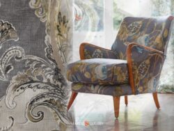Poltrona Divano Lino Stampato Metraggio Grigio Primavera Fiori