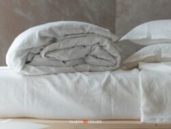 Set Copripiumino Letto Federe In Lino Acaya Bianco Stropicciato
