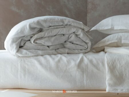 Set Copripiumino Letto Federe In Lino Acaya Bianco Stropicciato