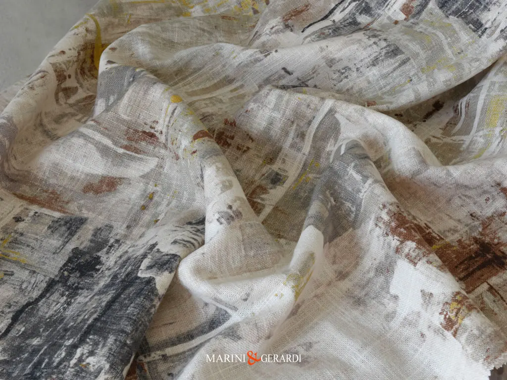 Stoffa Puro Lino Viscosa Soffio Di Liberta Cenere Marrone Giallo Stoffa Puro Lino Viscosa Soffio Di Liberta Cenere Marrone Giallo