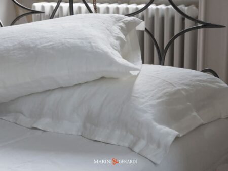 Tessuto Lino Stropicciato Acaya Federe Guanciali Letto In Bianco