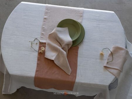 Runner Tavola Centrotavola Eleganti Tessuto Lino Salmone Malva