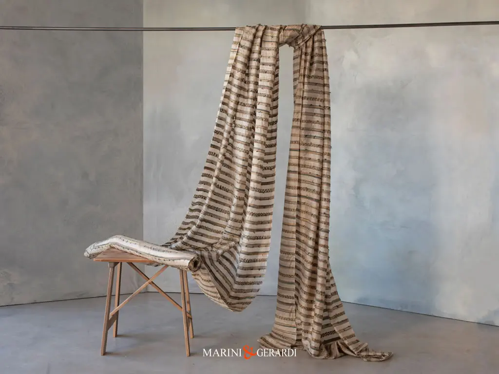 Tessuto Per Tende In Pura Seta A Righe Verde Argento Giallo Tessuto Per Tende In Pura Seta A Righe Verde Argento Giallo