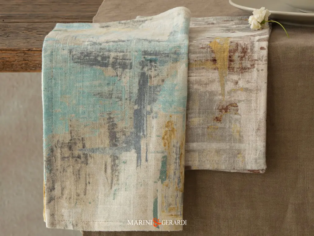 Set Tovaglioli Personalizzati Design Astratto In Lino Testaccio Set Tovaglioli Personalizzati Design Astratto In Lino Testaccio