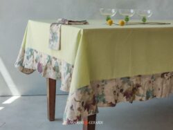 Tovaglia Antimacchia Lino Verde Bordo Fiori