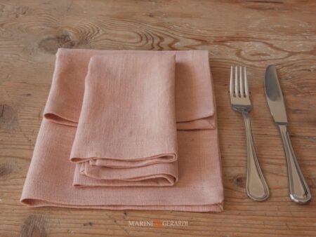 Set Tovaglioli Lino Rosa Cipria Tela Cruda