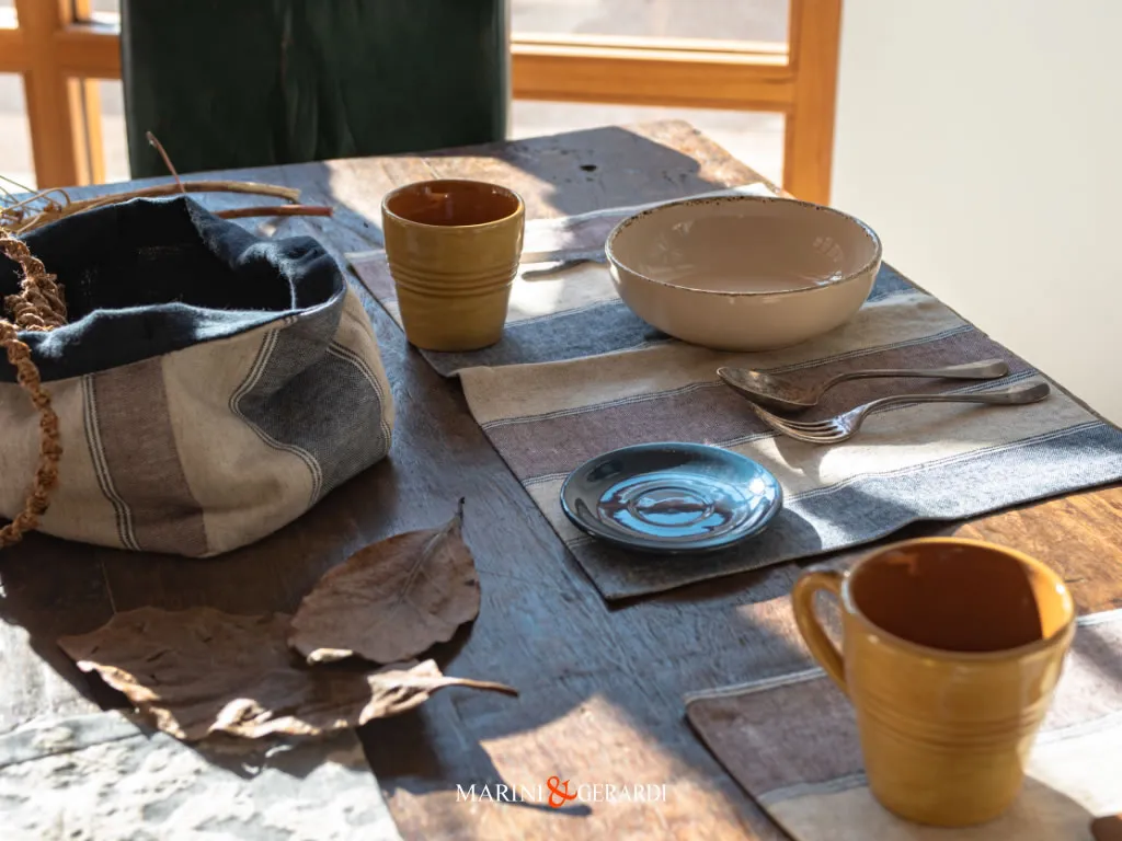 Porta Pane Biscotti Tovaglietta Colazione Jaquard In Misto Lino Bambu Righe Porta Pane Biscotti Tovaglietta Colazione Jaquard In Misto Lino Bambu Righe